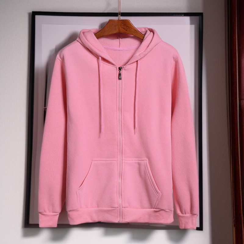 هودي بسحاب مزدوج بغطاء رأس بتصميم فينتاج بلون سادة لخريف وشتاء للجنسين مع شعار