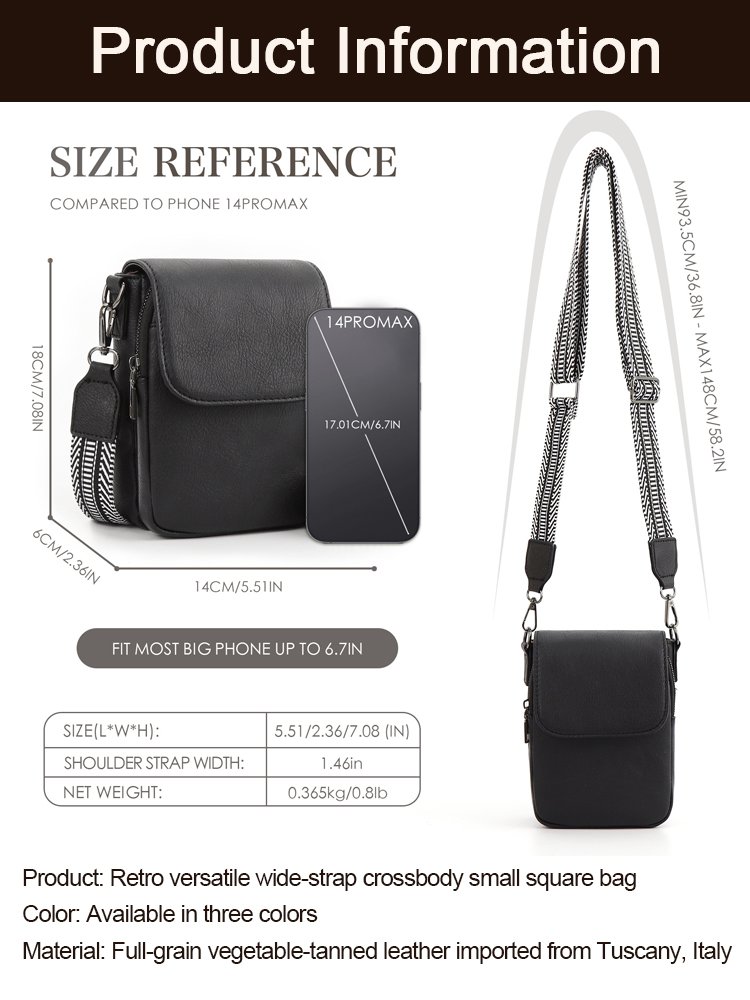 Retro versatile wide-strap crossbody small square bag