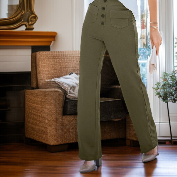 여성 바지 포켓 멀티 하이웨스트 일자 팬츠 고탄력 스판 몰드 캐주얼 팬츠