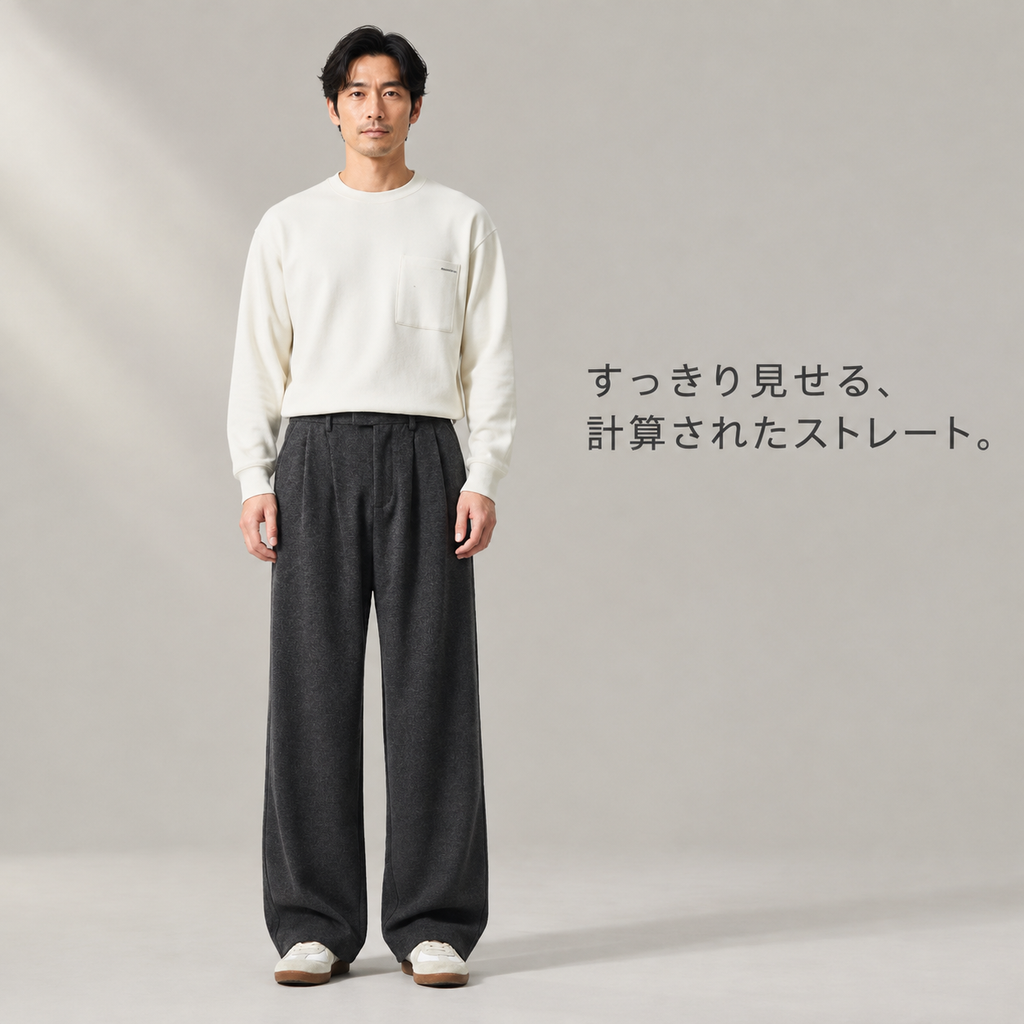 紳士カジュアルズボン 春秋冬シーズン ゆったり直線ウールロングスボン