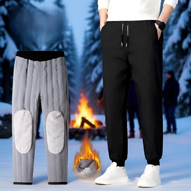 冬用フリース裏地付き厚手防風コットンパンツ。あらゆる年齢層に適しています。