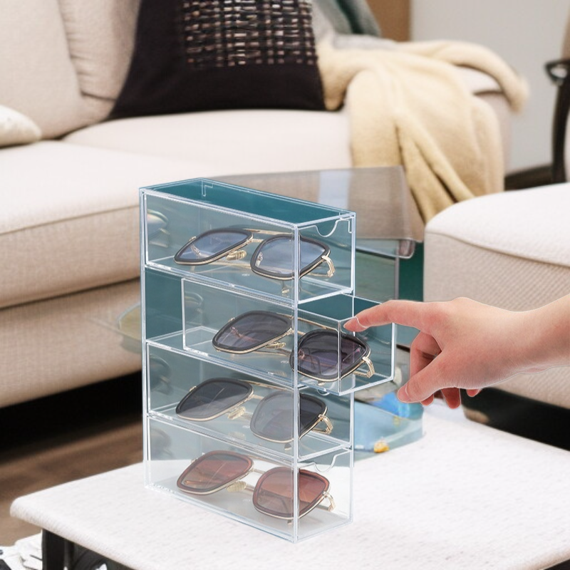 デスクトップ4層引き出しタイプのメガネケース収納ディスプレイボックスはアクリル防塵文具やサングラス収納ボックスと積み重ねることができます