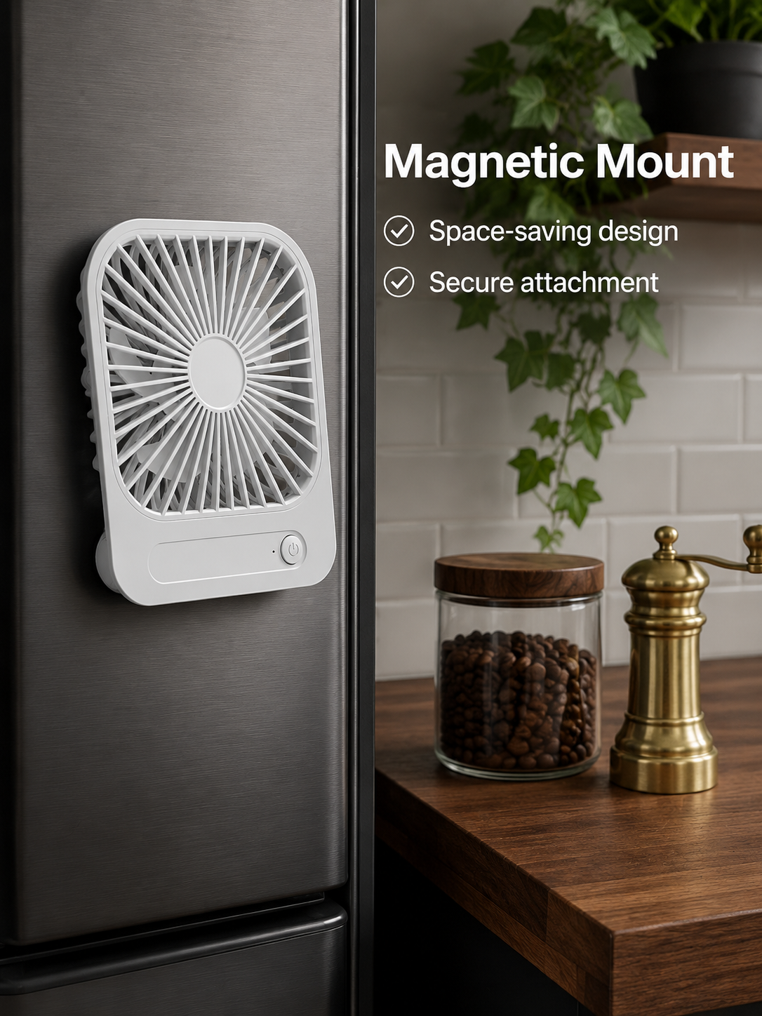 Ultra-Quiet Portable Magnetic Wall Fan, Suitable for Desktop, Dormitory, Kitchen
