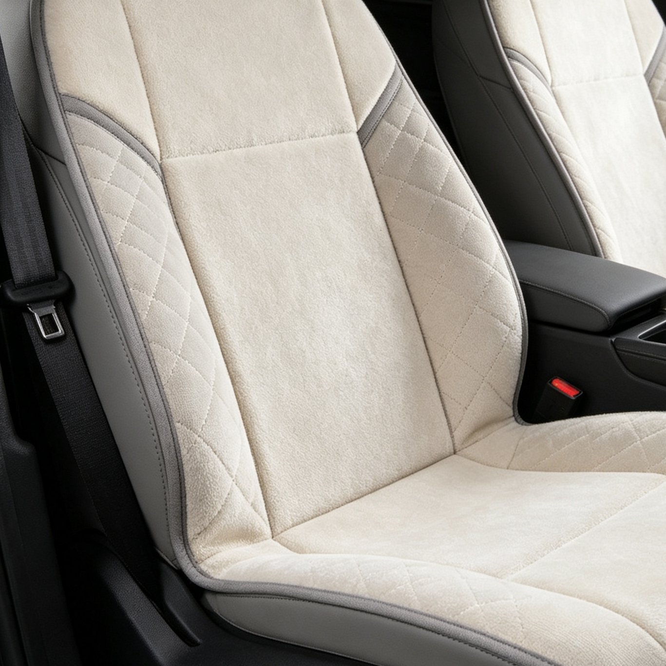 Universal fit car seat cushion installed in sedan