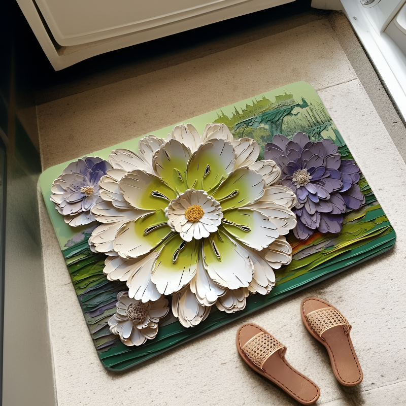 Bathroom Diatomite Absorbent Non-slip Door Mat Home Entrance Oil Painting Lotus Mat