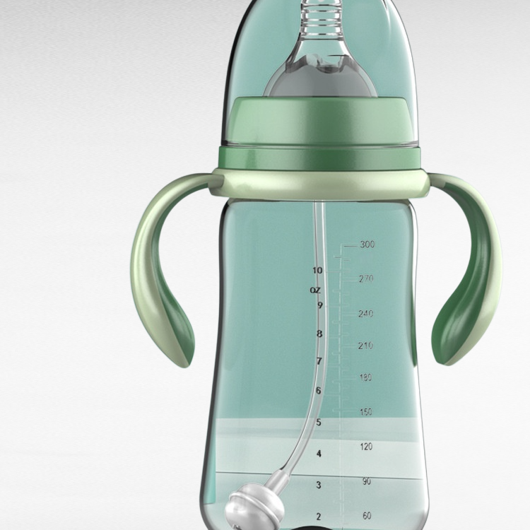 二色ハンドル広口ベビーフィーディングボトル（滑り止め設計）