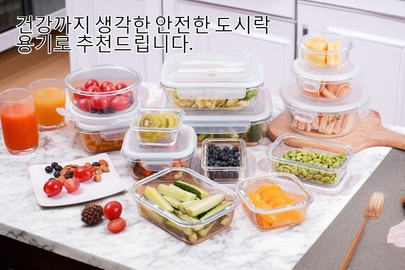 다양한 음식이 담긴 대용량 유리 도시락