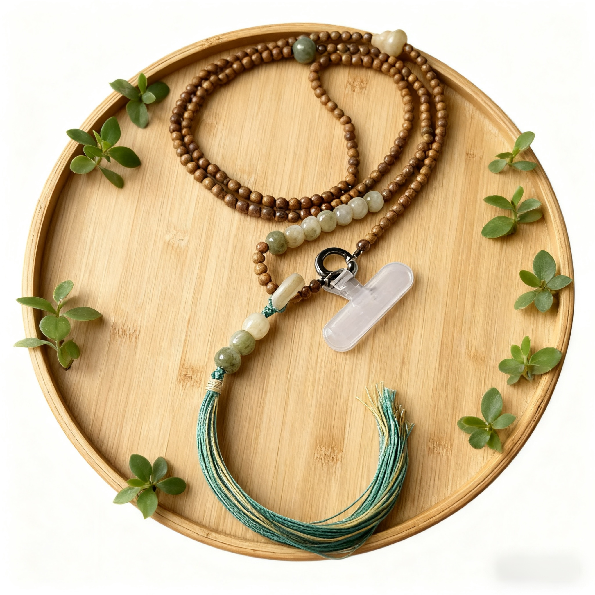 Exklusive chinesische Handy-Kette aus grünem Sandelholz und Bodhi-Perlen