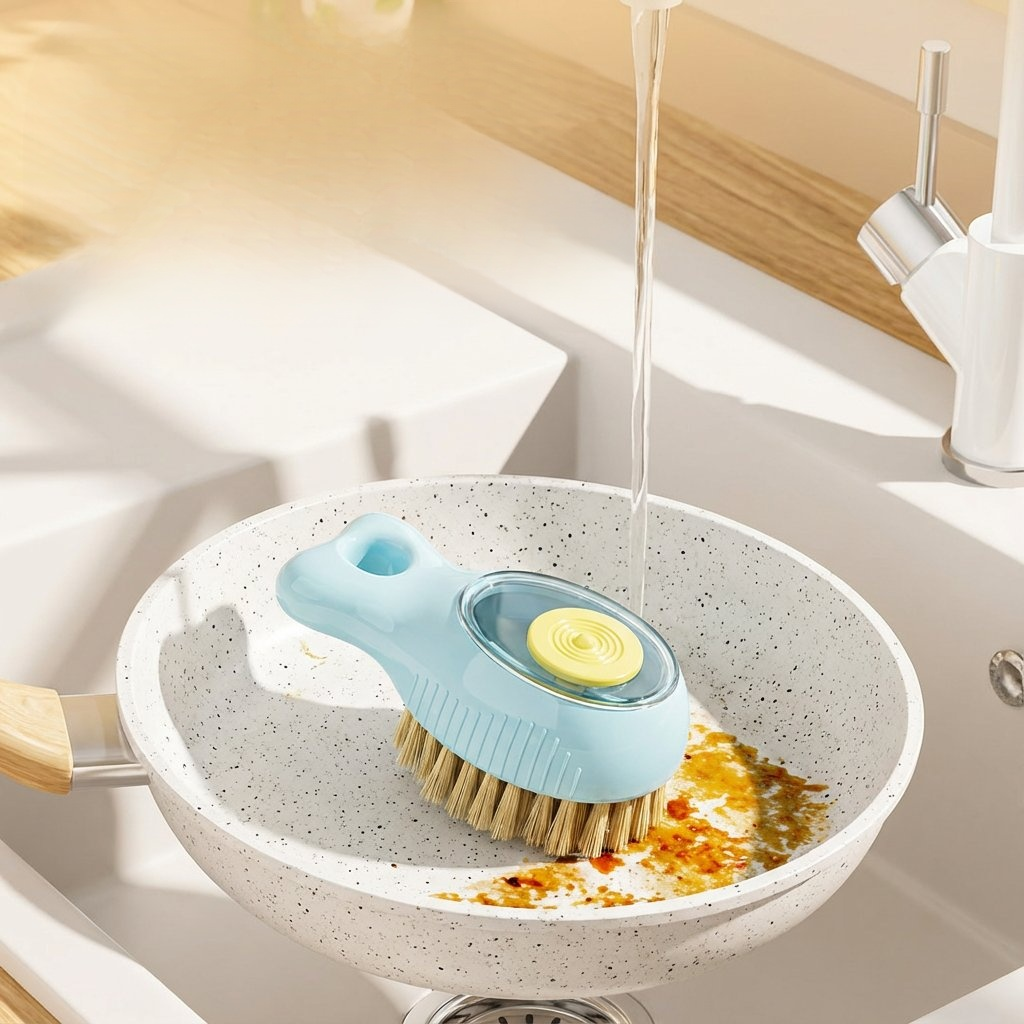 キッチン用プッシュ式洗剤ブラシ