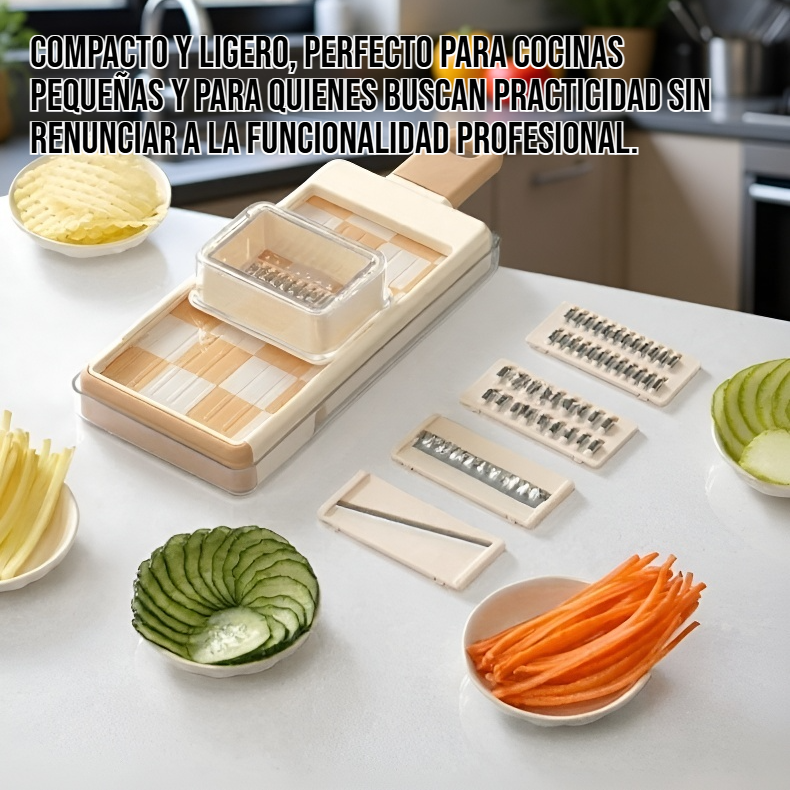 Vista lateral del rallador 4 en 1 con cuchillas intercambiables