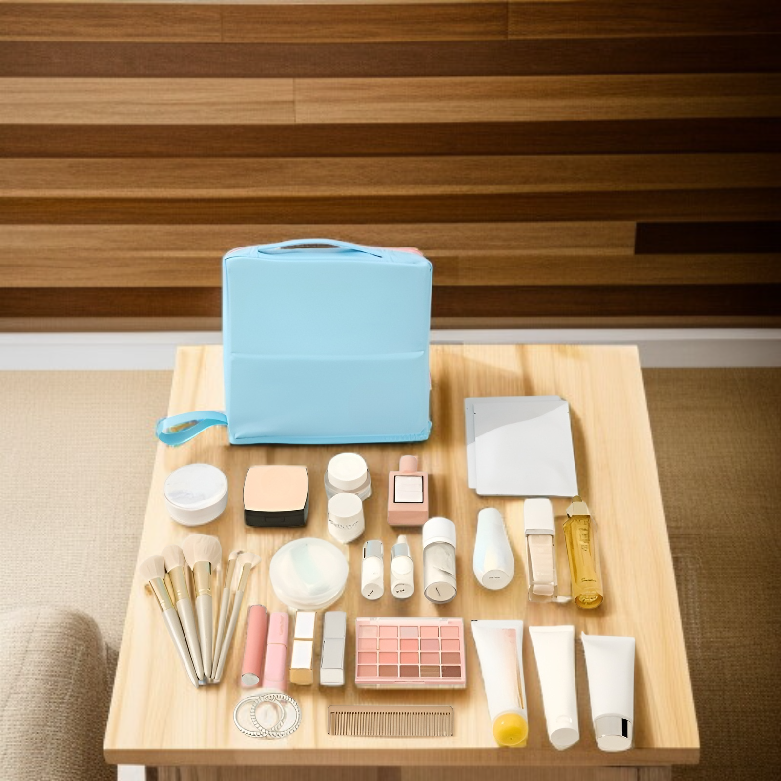 Large capacity foldable makeup bag for home