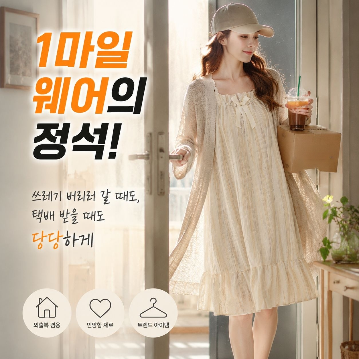 브라패드 포함 플라워 슬리브리스 홈웨어 원피스