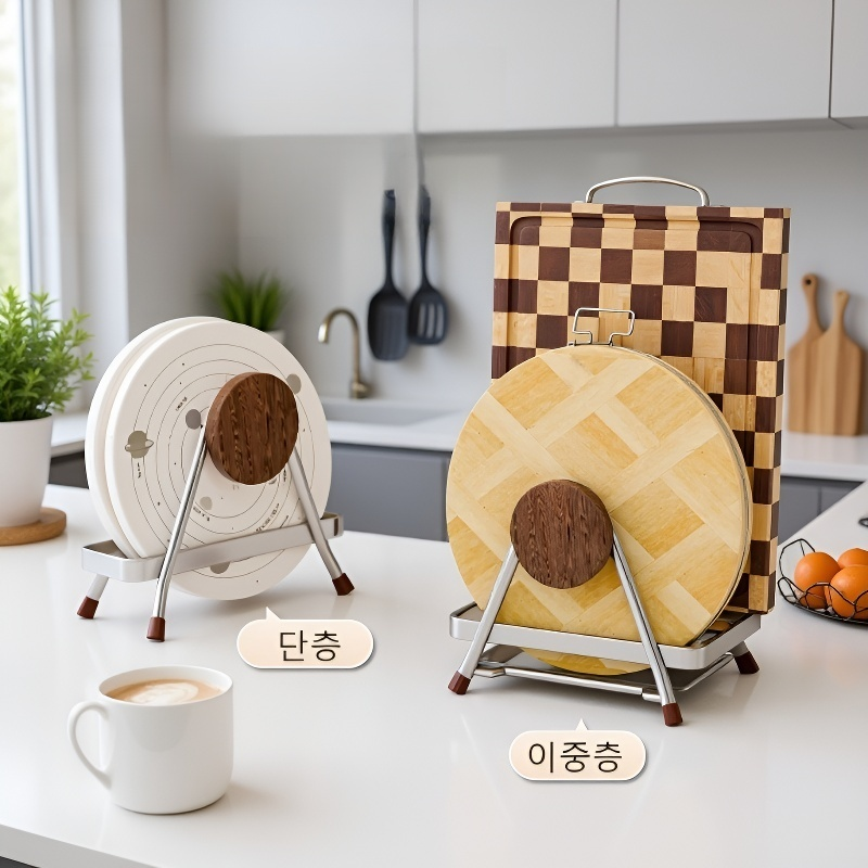 중고풍 스타일의 너도밤나무 스테인리스 도마 거치대