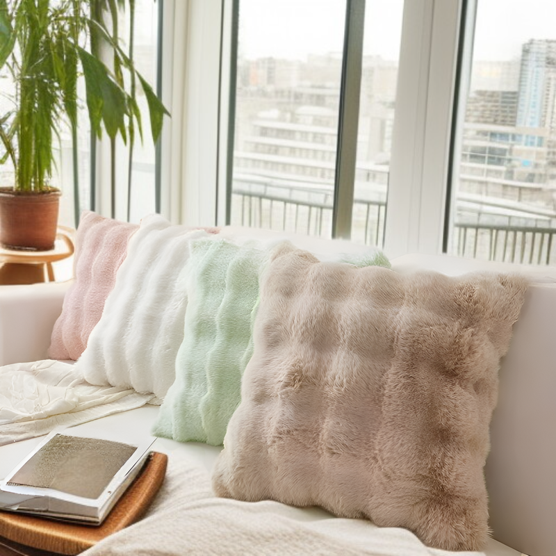 Cojín de felpa gruesa imitación piel de conejo para invierno