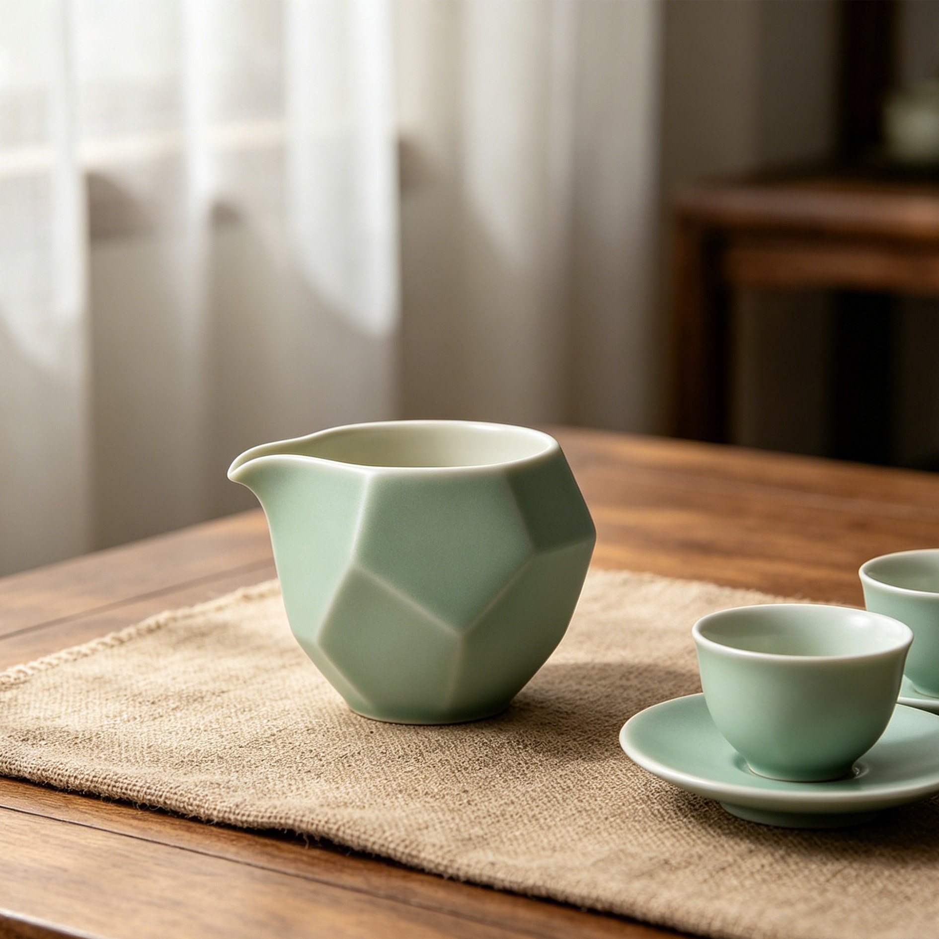 Mattes Celadon-Teetassenset – 4 elegante Teetassen aus Keramik
