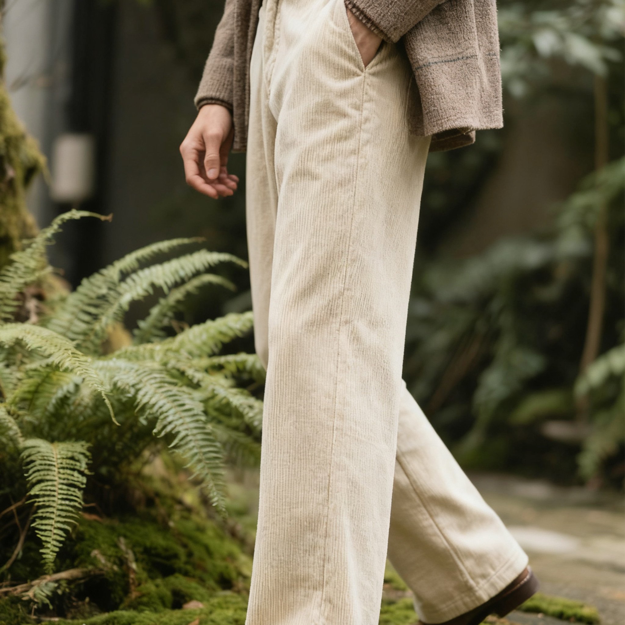 베이지 코듀로이 팬츠 착용샷