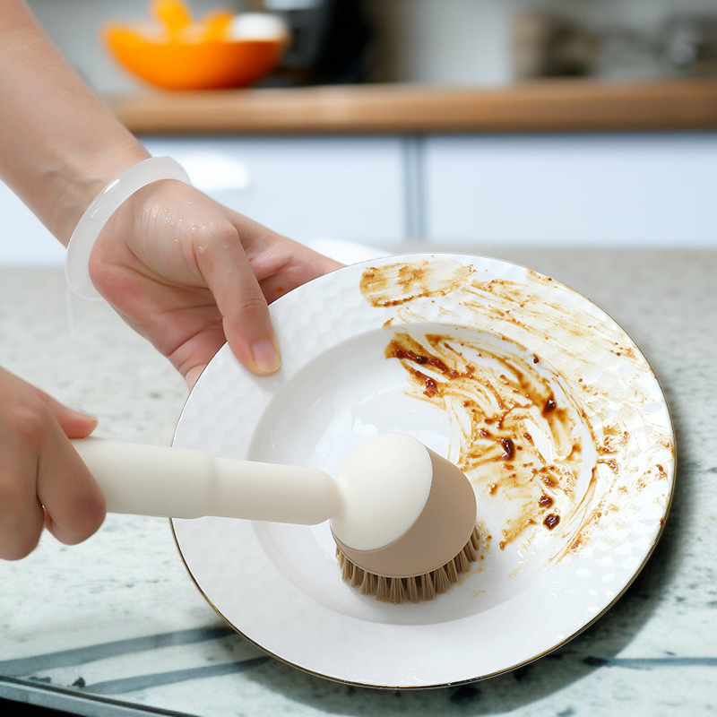 Cepillo de limpieza multiusos para ollas con mango largo, no daña la superficie