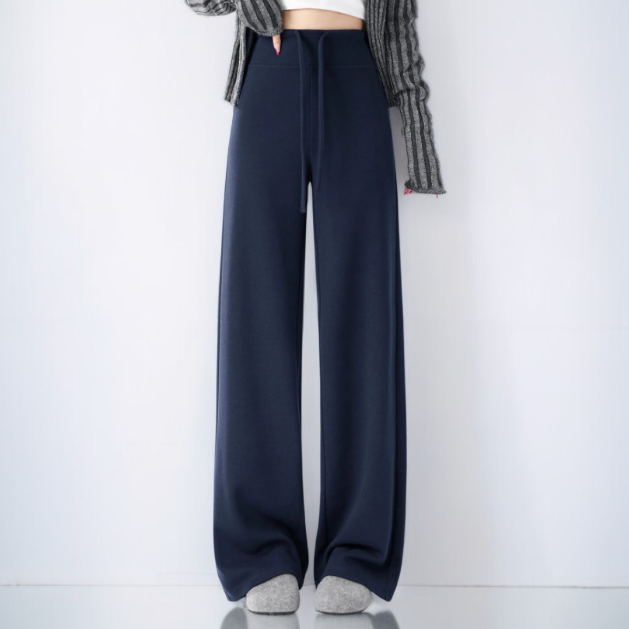 レディース カシミア ハイウエスト 厚手 ストレート レッグ パンツ