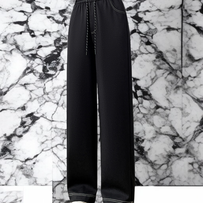 ハイウエストのストレッチフリース裏地付きカジュアルジーンズ