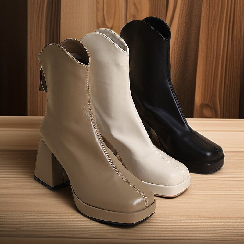 여자 스퀘어 워커 힐 키높이 앵클부츠 8CM 23D829