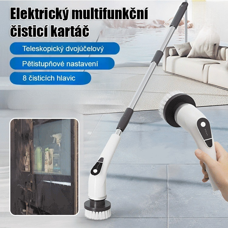 Bezdrátový elektrický čisticí kartáč s dlouhou rukojetí