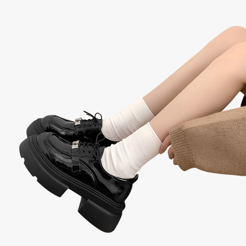 가을 블랙 통굽 스트랩 단화 둥근 머리 통굽 작은 구두녀 구두 가을 라운드 스몰