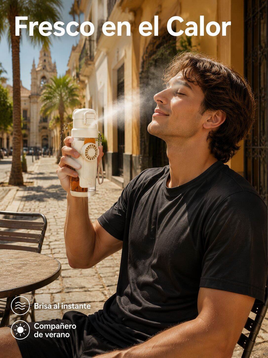Botella deportiva con ventilador de diseño elegante
