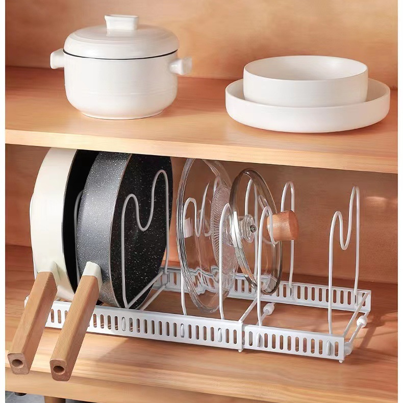 Estante de almacenamiento ajustable para ollas y sartenes