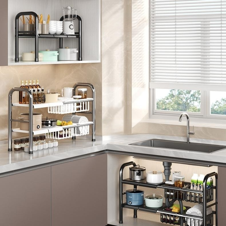 廚房櫥櫃伸縮多功能收納置物架碗碟鍋具架