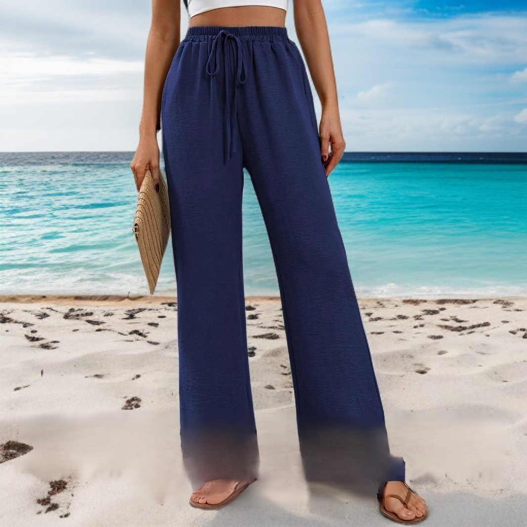 万能な無地カジュアルワイドレッグパンツ