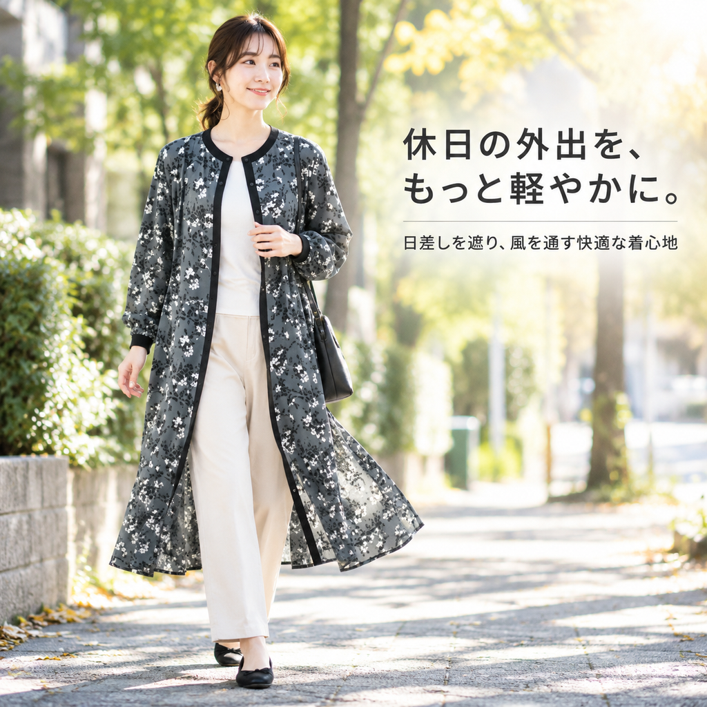 花柄クルーネックロングシャツドレス