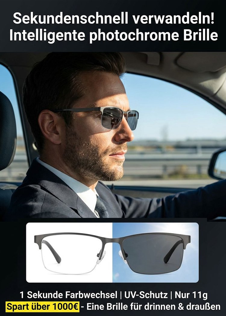 Intelligente, selbsttönende und ultraleichte Herrenbrille mit variablem Fokus