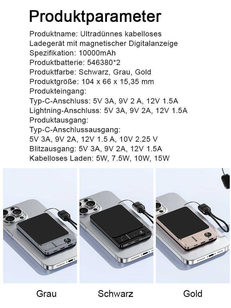 Neue magnetische 3-in-1 kabellose Schnelllade-Powerbank