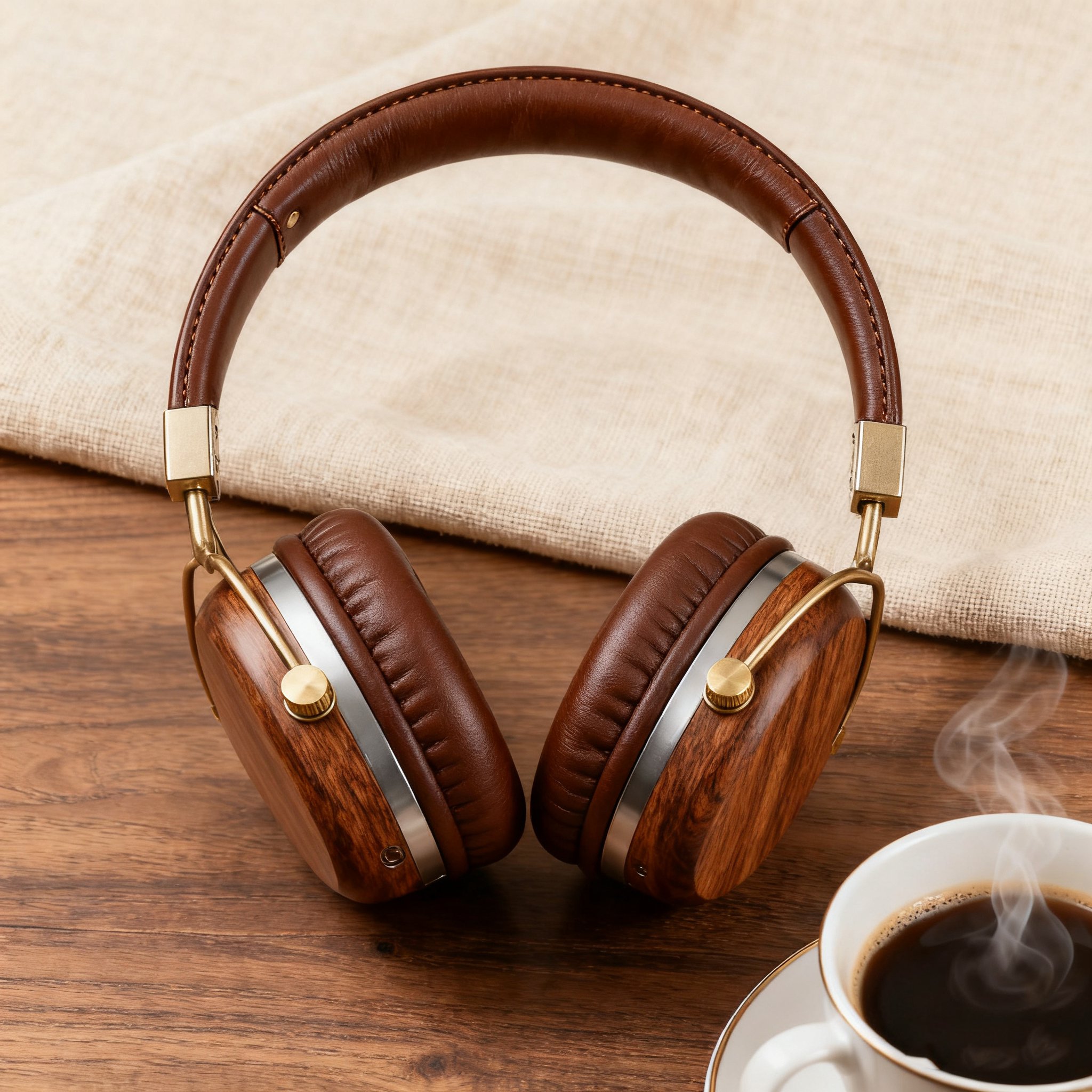 프리미엄 무선 헤드폰 착용 모습