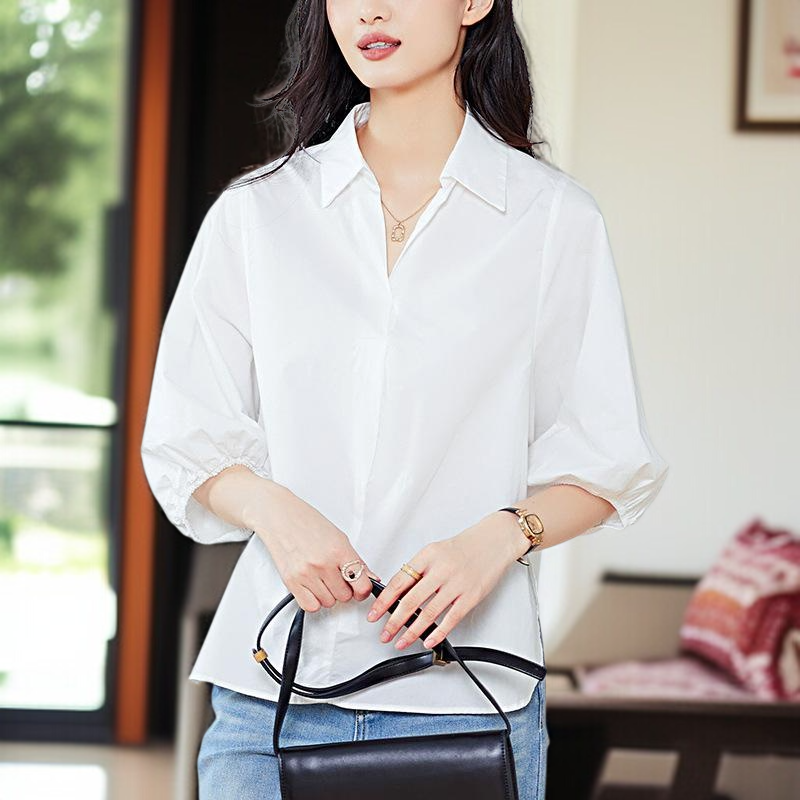 칼라 옆트임 칠부 블라우스 여 2025 봄여름 신상 캐주얼 코디 상의