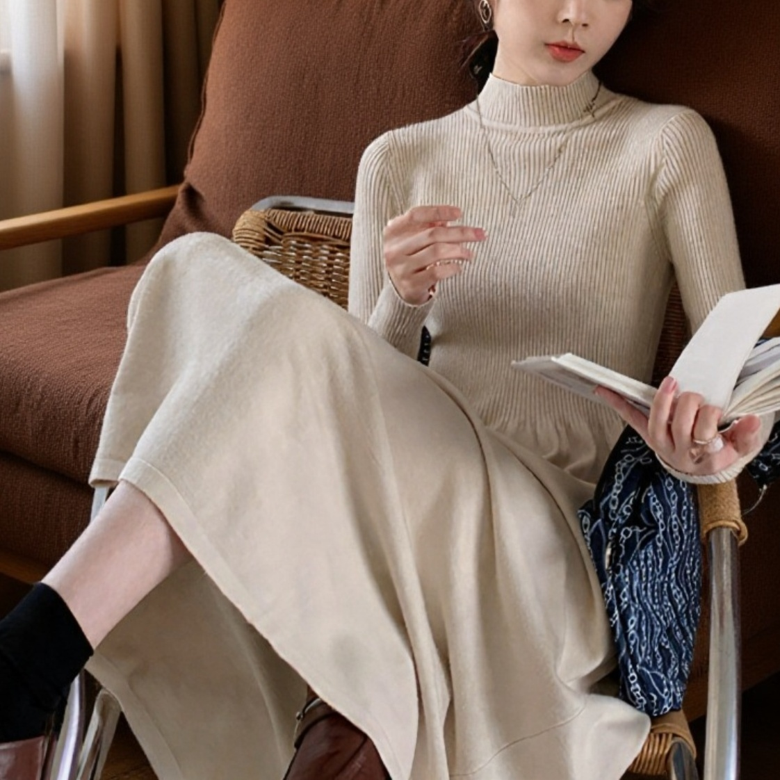 ブラックニットロングワンピース インナー用ベースドレス