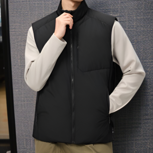 High-Quality White Duck Down Men's Stand Collar Vest - Thick