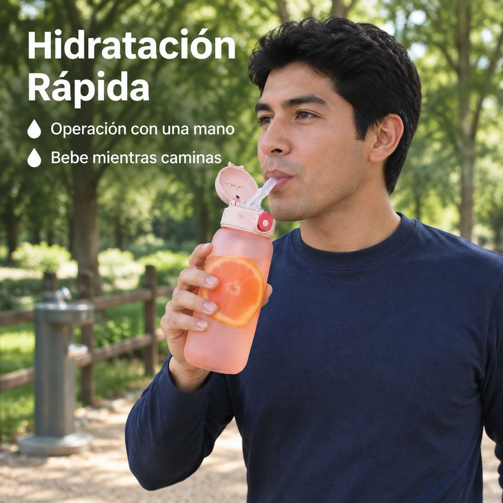 Botella de Agua Tritan con Pajita y Escala Graduada Portátil