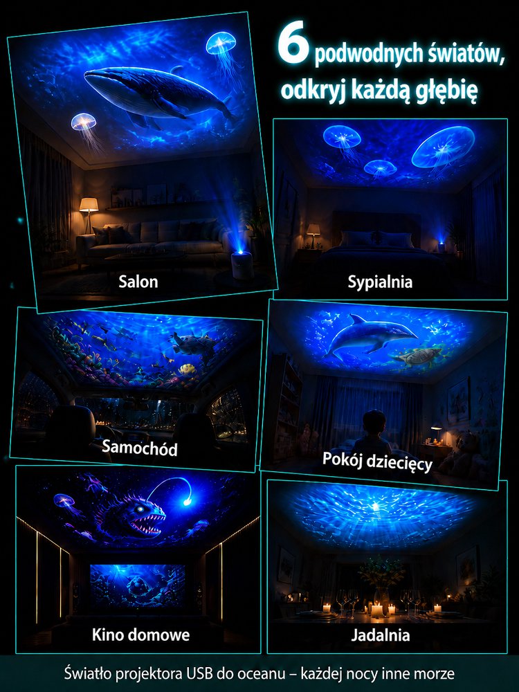 Kreatywna lampa z projekcją głębin morskich