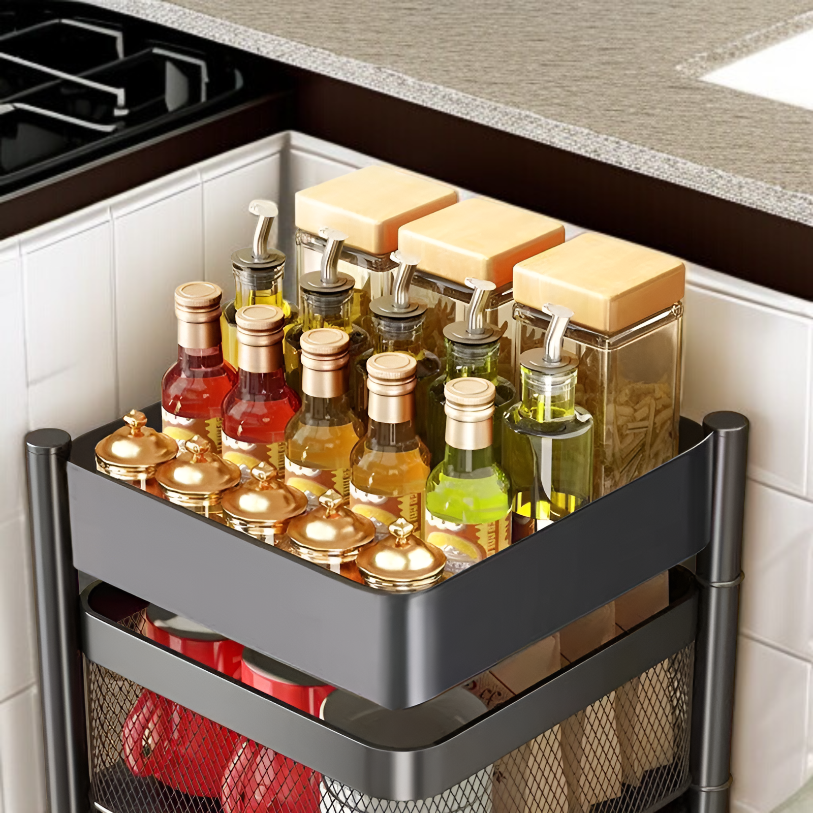 キッチンラック キッチンワゴン キャスター付き 大容量 通気性 収納ワゴン 収納ボックス キッチン収納 キャスターワゴン キッチンカート おしゃれ スリム ワゴン 小物隙間収納 ペットボトルラック 冷