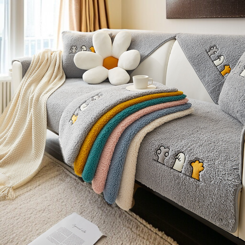 두꺼운 털 소파 패드 미끄럼 방지 스웨이드 겨울 방석 소파 매트 스웨이드 미끄럼 방지 겨울 매트