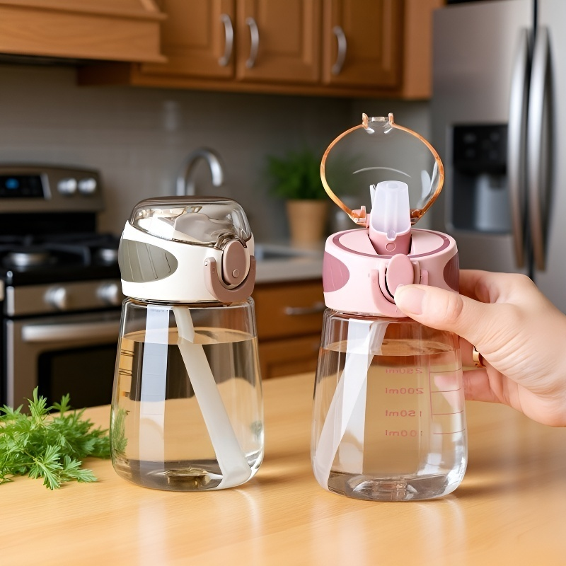 كوب ماء مع شفاطة، كوب لطيف للبنات للطلاب، زجاجة ماء محمولة صيفية، كوب بلاستيكي من