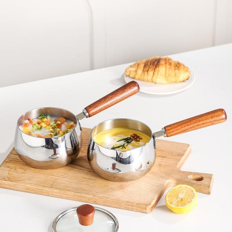 หม้อนมขนาดเล็กสามชั้นสำหรับเด็ก ไม่ติดกระทะ หม้อสำหรับต้มบะหมี่เด็ก