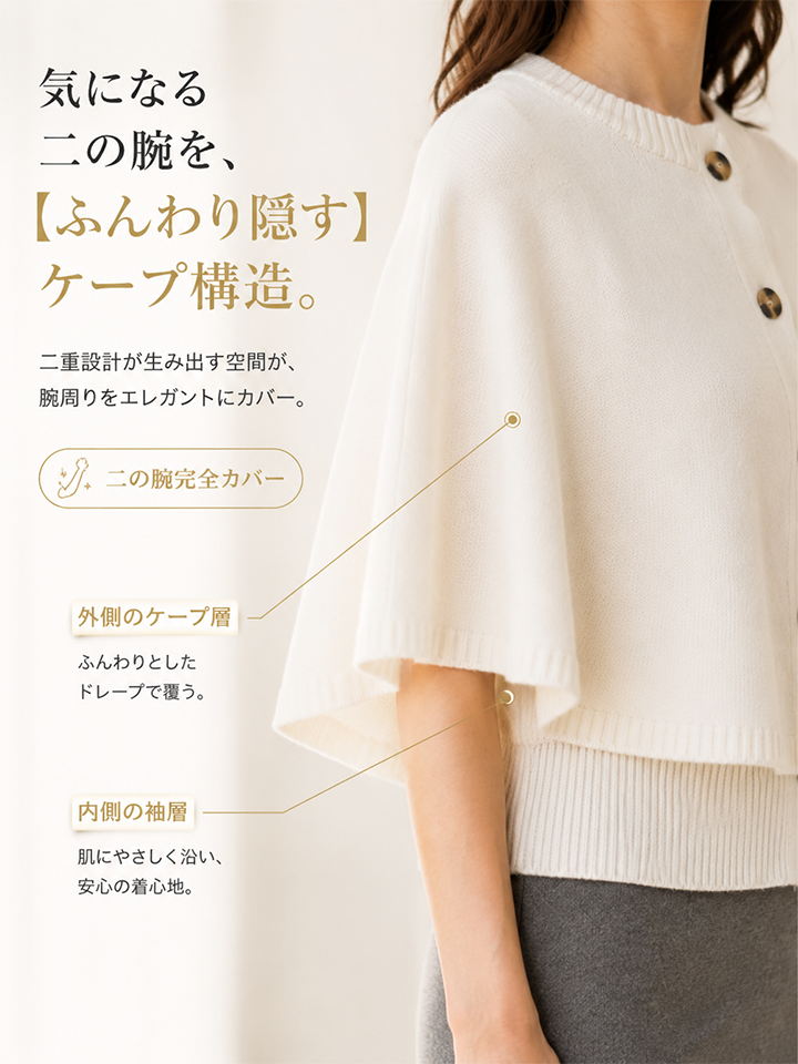 【2026秋新作】Monolly 着痩せニットケープ | 体型カバー・抜け感・秋のレイヤード