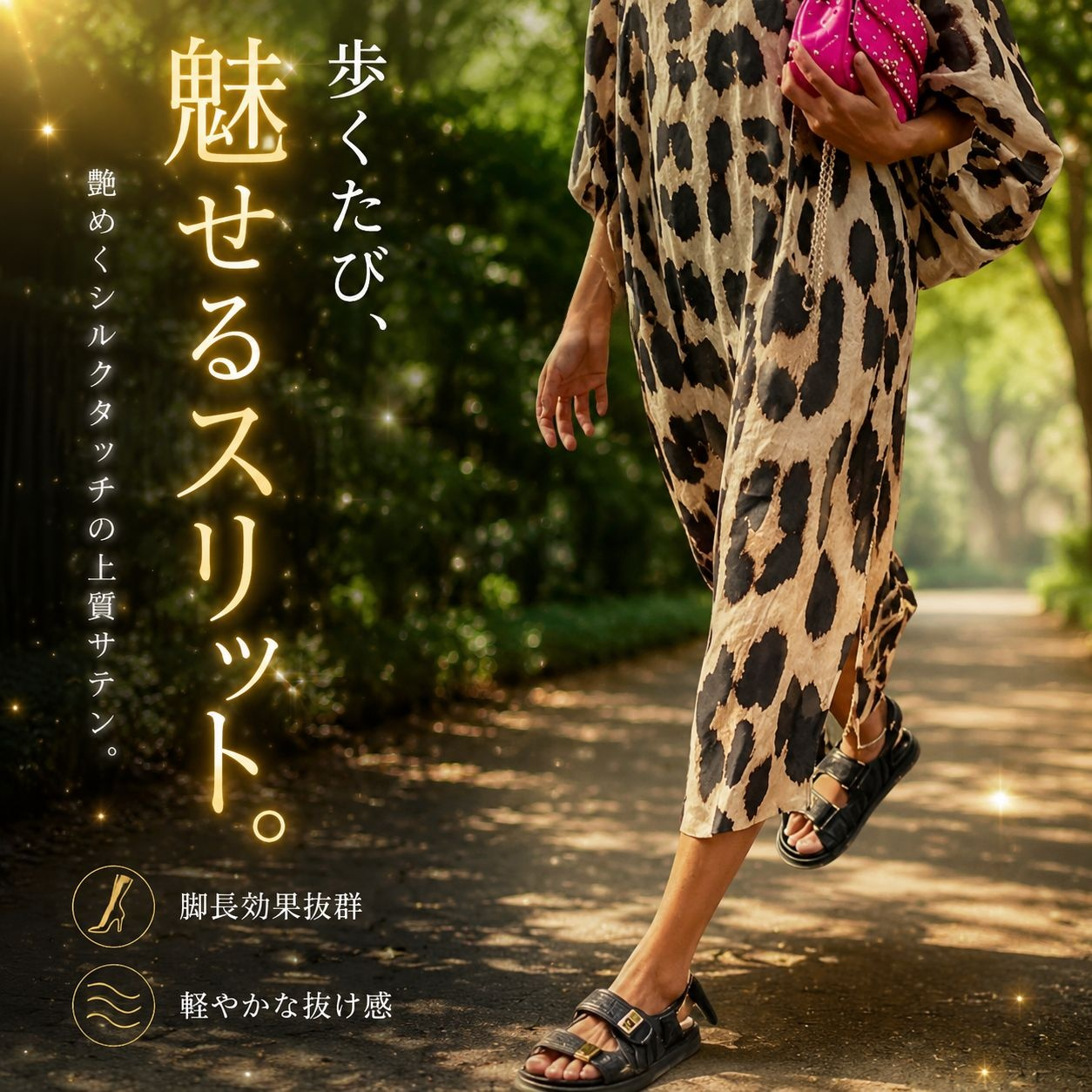 レオパード柄Vネックゆったりランタン袖ワンピース春秋モデル
