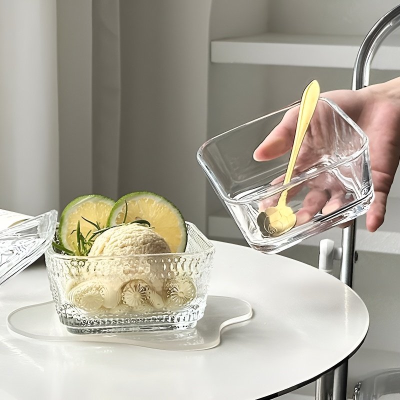 家庭用小型四角ガラスシリアルボウル デザート・フルーツボウル