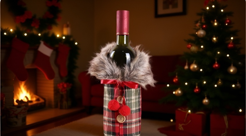 مجموعة ديكور عيد الميلاد لزجاجات النبيذ