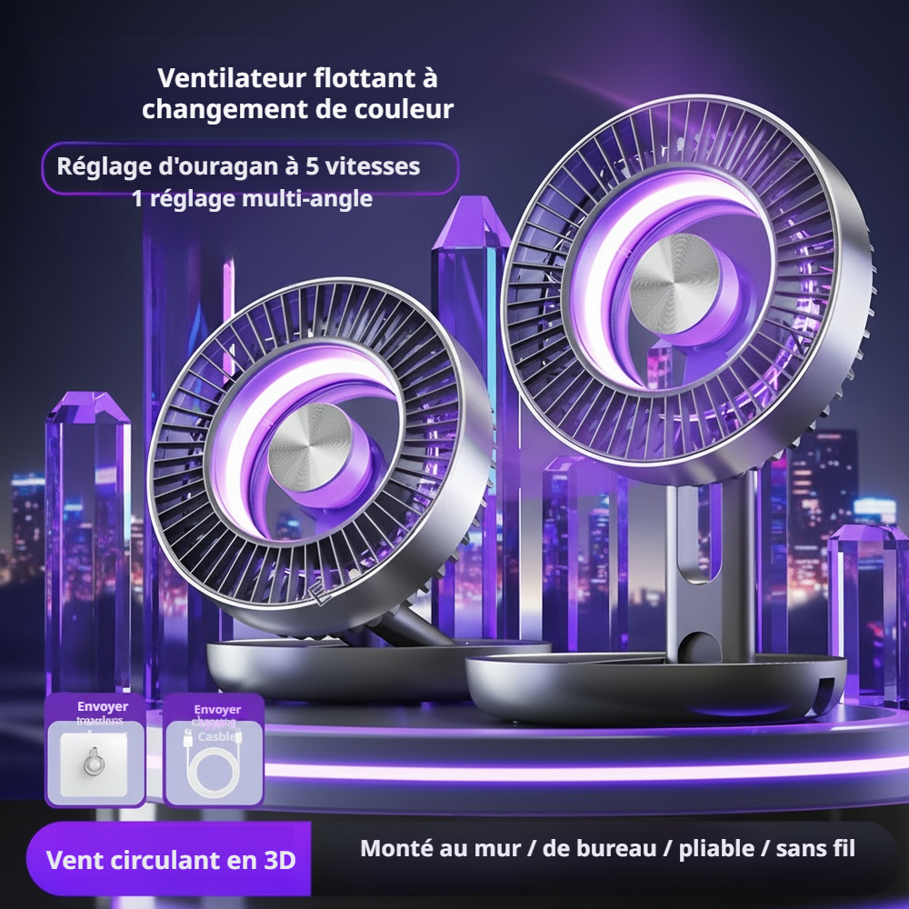 Ventilateur mural à LED pour cuisine et maison, rechargeable par USB, grande autonomie