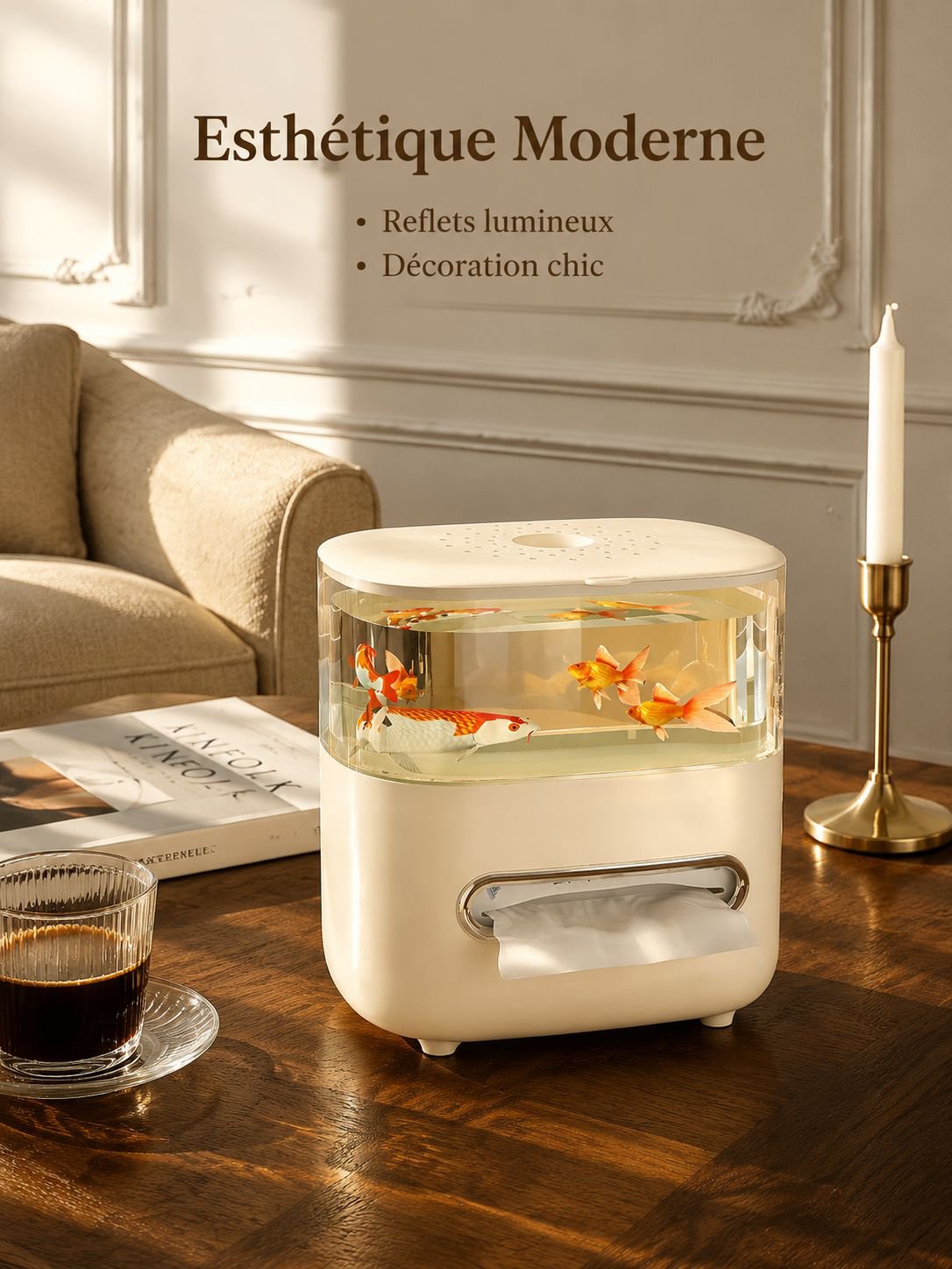 Boîte à mouchoirs transparente multifonction, grande capacité, style aquarium pour bureau