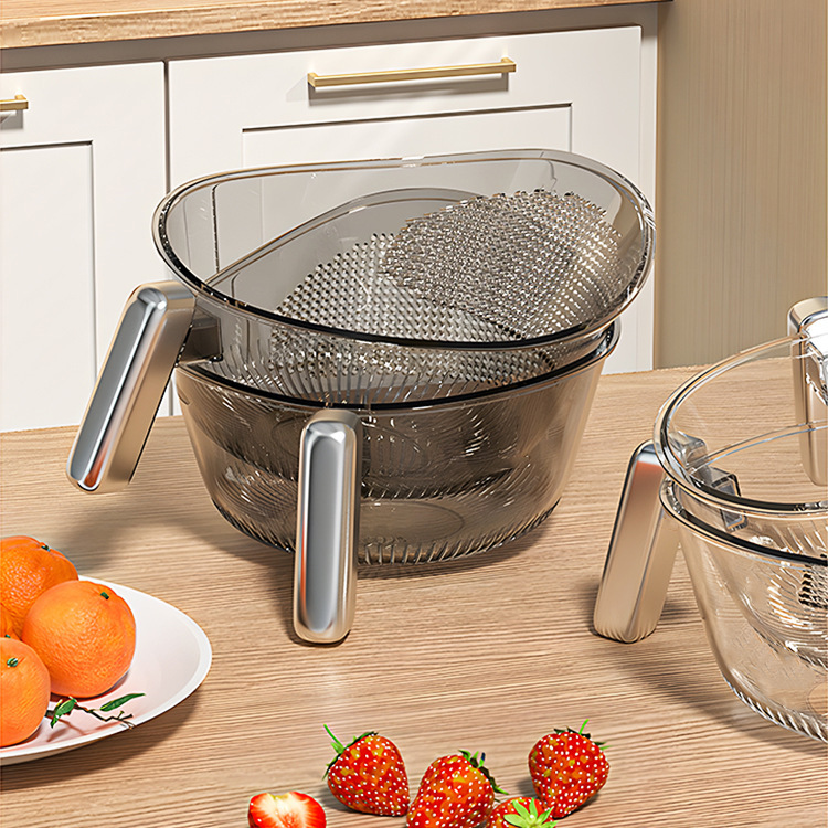 Multi-functional Rice Washing and Vegetable Strainer Bowl with Handle